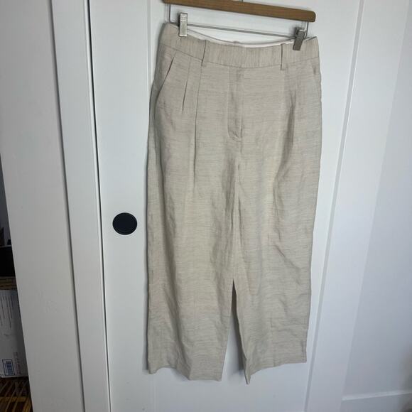 Aritzia The Effortless Pant Cropped Trousers Cruise Linen Natural Ecru Size 6 - Picture 2 of 6
